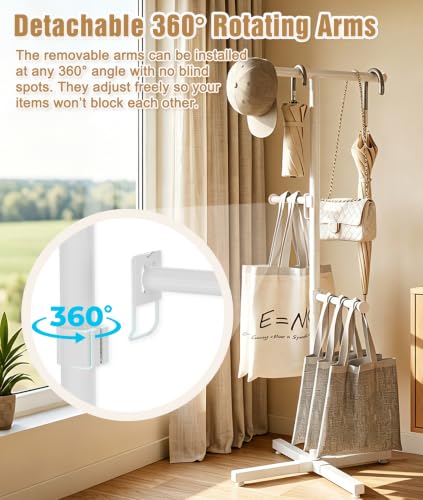 Shopping Bag Rack, 50–57" Adjustable Height White Bag Rack Stand - color: White