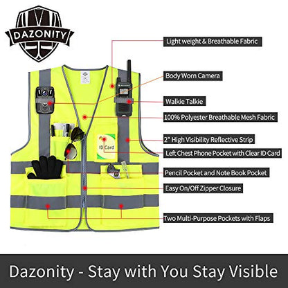 Dazonity High Visibility Safety Vest with Multi Pockets and Zipper, 10 Packs,Reflective Strips, Fit for Men & Women, Work, Construction,Cycling, Runnning, Surveyor, Volunteer (Yellow-L) - color: Yellow-l