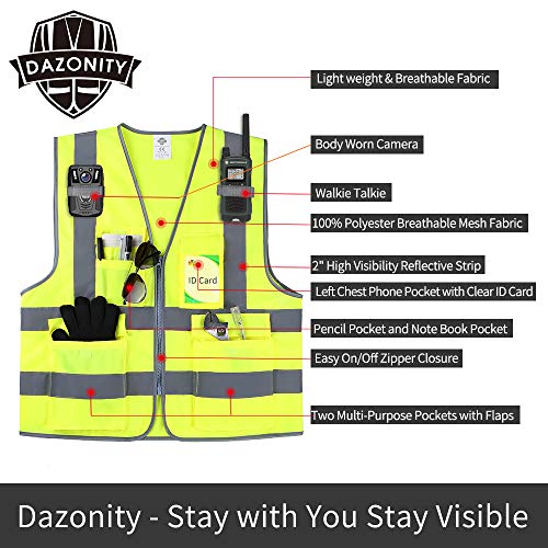 Dazonity High Visibility Safety Vest with Multi Pockets and Zipper, L,Reflective Strips, Fit for Men & Women, Work, Construction,Cycling, Runnning, Surveyor, Volunteer (Yellow-L) - color: Yellow-l