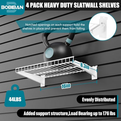 4 Pack Metal Slatwall Shelves 16X8.3 Inch, White - color: White, size: S4PC