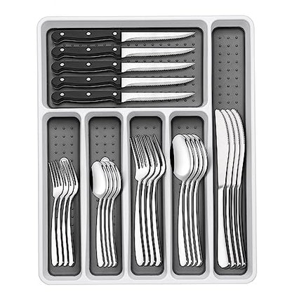 49-Piece Silverware Set with Organizer, Heavy Duty Stainless Steel Flatware Set for 8, Cutlery Utensil Sets with Steak Knives, Rust-proof, Mirror Polished, Dishwasher Safe, Heavy Duty - style: Heavy Duty