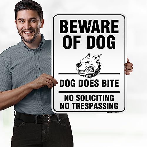 Beware of Dog, Dog Does Bite No Soliciting No Trespassing Sign, 18x24 - size: 18x24 - Aluminum Reflective