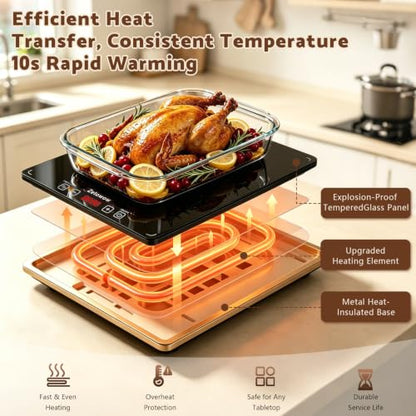 Electric Warming Tray, 42.5"x14.96" Extra Large 4-in-1 Food Warmer for with 8 Temp Settings & Timer, 4MM Tempered Glass Warming Mat, Modular Hot Plates for Buffet, Catering & Parties - size: 42.5"x14.96"