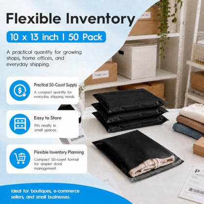 Fuxury Poly Mailers 10x13 Inch 50Pcs, Waterproof Shipping Bags for Clothing - color: Black, size: 10x13" 50pcs