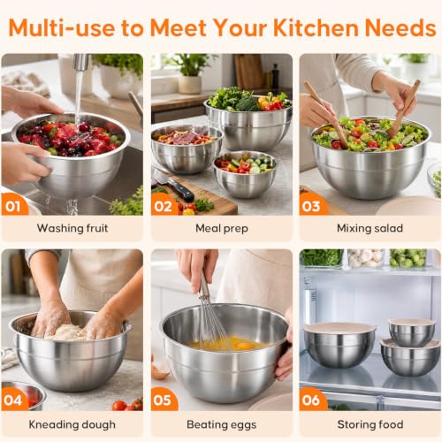 Stainless Steel Mixing Bowls with Lids Set, 4 Pack Cooking Bowls