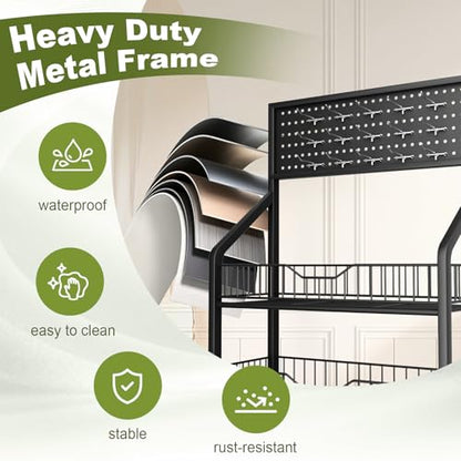 4 Tier Retail Display Racks, Freestanding Snack Rack Display Stand with 15 Hooks & 4 Wheels, Metal Snack Shelf Organizer for Supermarket Retail Store Commercial Kitchen Office, Black - size: 4Tier/10.63"D X 23.62"W X 55.12"H