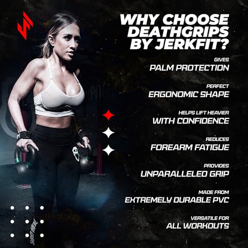 JerkFit Death Grips Premium Lifting Straps - Car Tire Grade Rubber PVC Wrist Straps for Shrugs, Pull Ups & Deadlifts with Neoprene Padded Support - size: Small