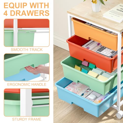 SYKIARIOL Rolling Cart with Drawers, 4-Drawer Utility Cart, Macaron - color: Macaron