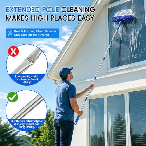 Window Cleaning Kit - 14pc Window Cleaner Tools, 79” High Window Squeegee with Extension Pole for Safe Outdoor Washing, Window Washing Kit with All Necessary Tools