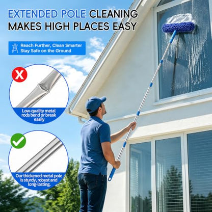 Window Cleaning Kit - 14pc Window Cleaner Tools, 79” High Window Squeegee with Extension Pole for Safe Outdoor Washing, Window Washing Kit with All Necessary Tools