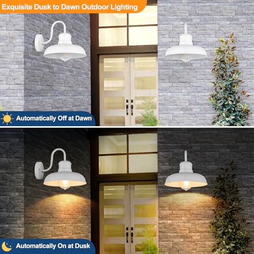 TOBUSA 2-Pack Dusk to Dawn Outdoor Wall Lights, Waterproof Farmhouse Gooseneck Barn Lights, 11.5'' White Outside Wall Sconces for House, Porch, Garage - color: White, size: 11.5 inch