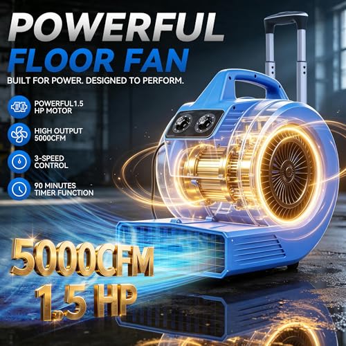 Blower Fan Air Mover - 1.5HP 5000 CFM - 3 Speed Floor Drying Fan - size: 5000CFM