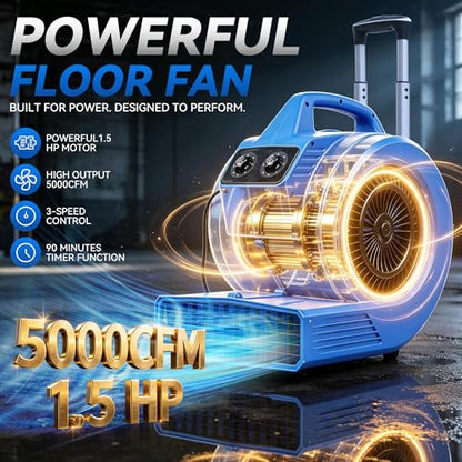 Blower Fan Air Mover - 1.5HP 5000 CFM - 3 Speed Floor Drying Fan - size: 5000CFM