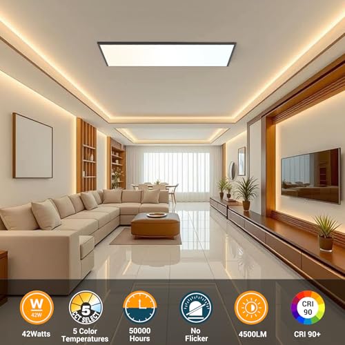 GT-Lite 2 Pack 1'x4' 4500 Lumen LED Flat Panel, Bronze Trim, Flush Mount, 5 CCT, 3 Brightness, Dim, CRI 80 - color: Bronze
