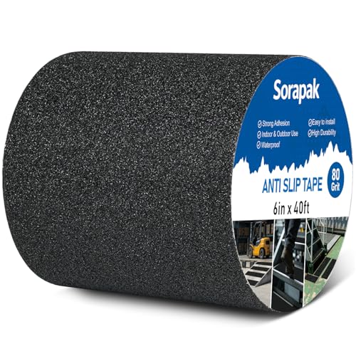 Heavy Duty 6in x 40ft Black Anti Slip Tape, 80 Grit Waterproof Non Skid Grip Tape Roll for Stairs, Ramps, Decks, Boat Decks, Floors, Warehouses & Outdoor Use - size: 6'' x 40 FT