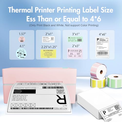 Thermal Shipping Label Printer 4x6 Bluetooth Label Maker for Small Business - color: Pink