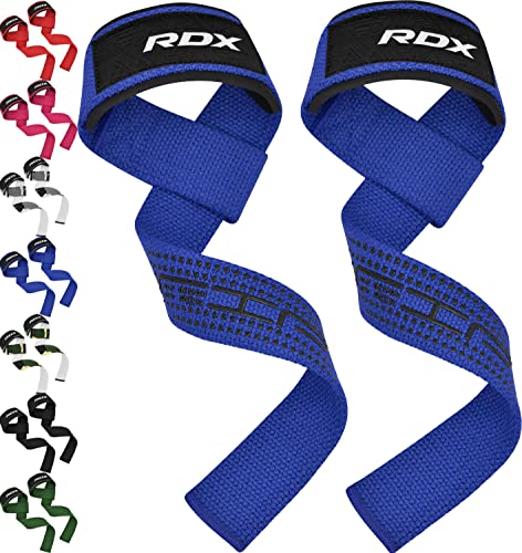 RDX Lifting Straps for Weightlifting –100% Cotton Heavy Duty Gym Wrist Strap with 5MM Neoprene Padding, 60CM Anti-Slip Hand Grip Wraps for Deadlifts Powerlifting Workouts Strength Training, Men Women - color: Dotted Blue