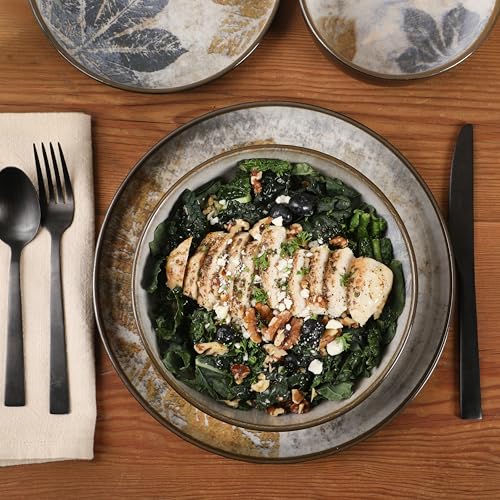 Gibson Elite Chantilly Hill 16-Piece Ceramic Dinnerware Set, Round Plates & Bowls, Multicolor Leaf Design, Microwave & Dishwasher Safe, Service for 4 - color: Multicolor Leaf Design (Chantilly Hil)