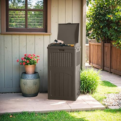 Flamaker 30 Gallon Trash Can, Resin Outdoor Garbage Can with Lid - color: Deep Brown, size: 1 Pack