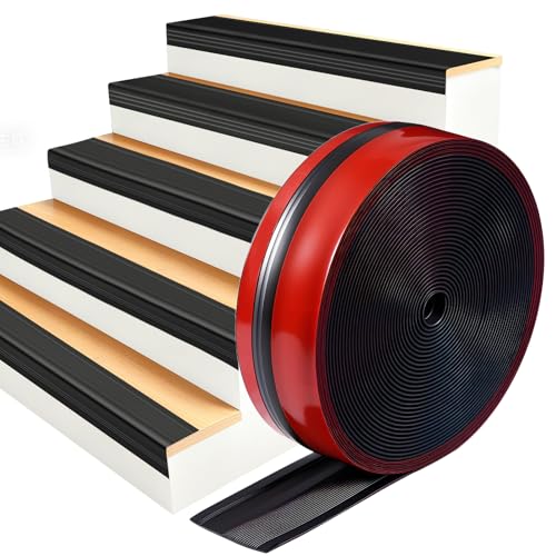 Stair Edge Protector, 48Ft Pre-Angled L-Shaped Stair Nosing with Self-Adhesive, Rubber Trim for Indoor/Outdoor Home & RV Steps - size: 48 FT