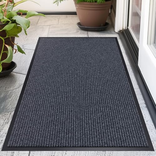CHICHIC 3'x4' Indoor Outdoor Heavy Duty Door mat, Welcome Front Door Mat for Home Entrance, Super Water Absorbent Large Commercial Floor Mats, Non Slip Rubber Back Entryway Rugs for Garage (Grey) - size: 3'x 4'