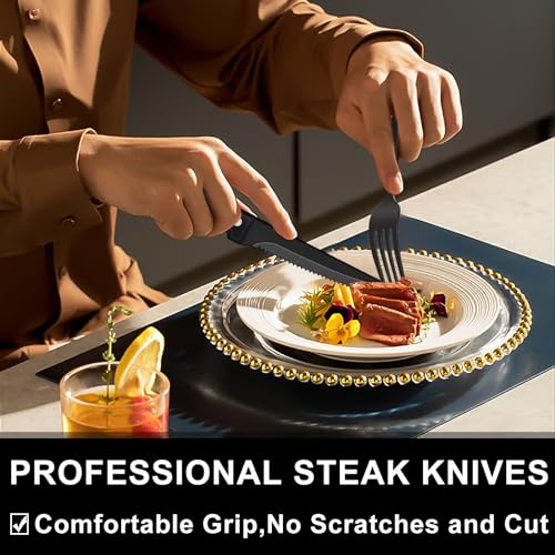 49-Piece Black Silverware Set with Organizer, Heavy Duty Stainless Steel Flatware for 8, Cutlery Utensil Sets with Steak Knives, Rust-proof, Mirror Polished, Dishwasher Safe, Black Heavy Duty - style: Black Heavy Duty