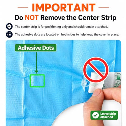 50 Count Disposable Toilet Seat Covers with Secure Adhesive Tabs for a Non-Slip Fit - XL Extra Large, Waterproof, Individually Wrapped for Travel, Kids, Adults, and Public Restrooms