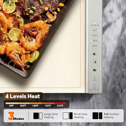 Electric Food Warming Mat with Dual-Zone Temp Control, Rollable Silicone
