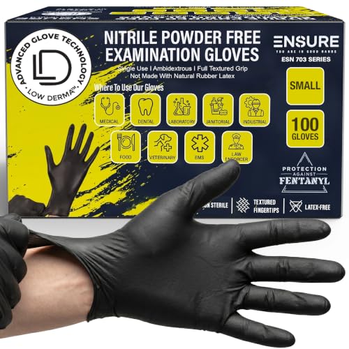 Ensure Black Nitrile Gloves Heavy-Duty Texture Grip Low Derma Patented - size: Small