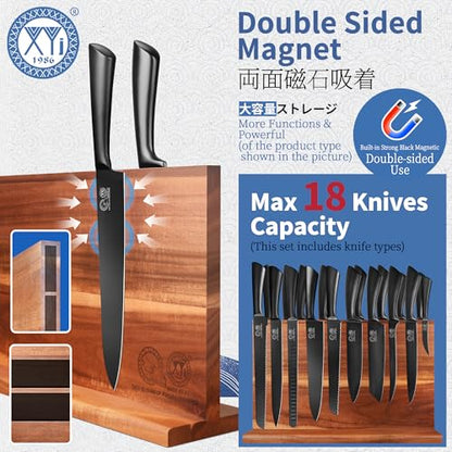 XYJ Knife Block Set,Chef Knives Set with Wooden Magnetic Knife Block - color: Full Black, size: 23 in 1 with block