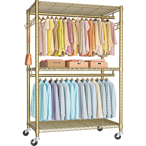 FUTASSI P1 Plus Rolling Clothes Rack, 22mm Diameter Heavy Duty Garment Rack - color: Gold, size: P1 Plus