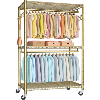 FUTASSI P1 Plus Rolling Clothes Rack, 22mm Diameter Heavy Duty Garment Rack - color: Gold, size: P1 Plus