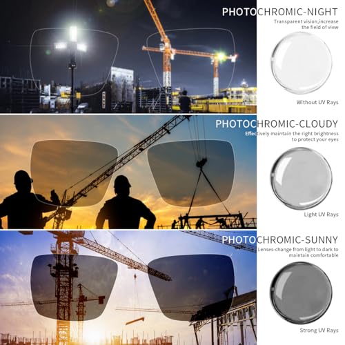 Safety Glasses Photochromic ANSI Z87.1Anti blue light UV Protection For Men Women - color: Matte Black