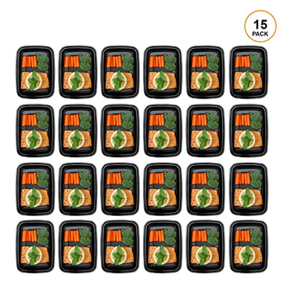 Freshware Meal Prep Containers [15 Pack] 1 Compartment Food Storage Containers with Lids, Bento Box, BPA Free, Stackable, Microwave/Dishwasher/Freezer Safe (28 oz) Black - size: 1-COMP-28OZ-15PK