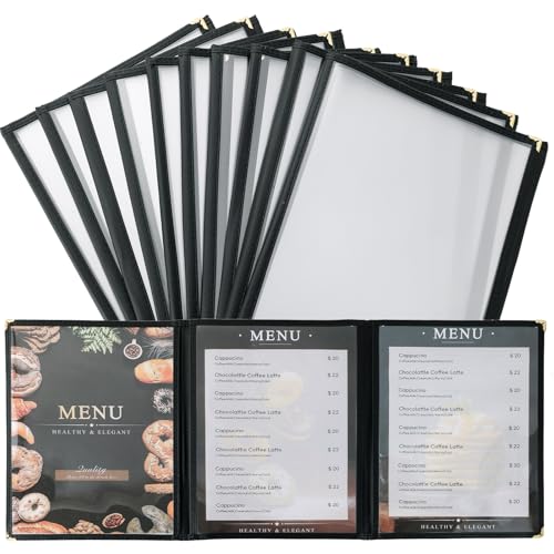 8.5 x 11 Inch Menu Covers, 10 Pack 3 Page 6 View Menu Sleeves - size: 3 page
