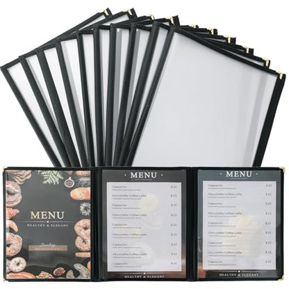 8.5 x 11 Inch Menu Covers, 10 Pack 3 Page 6 View Menu Sleeves - size: 3 page