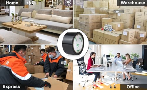 BOMEI PACK 6 Rolls Black Heavy Duty Packing Tape with red Dispenser, Packaging Tape 1.88 Inches x 60Yards, 2.5mil Industrial Shipping Tape for Moving Shipping, Office & Storage - color: Black