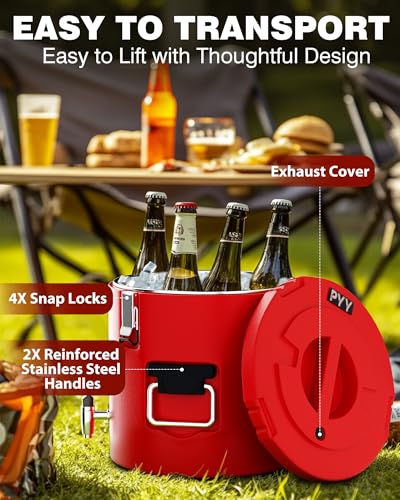 PYY Insulated Beverage Dispenser - 4 Gallon Stainless Steel Coffee Carrier with Spigot Handle, Commercial Thermal Container for Chocolate Iced Juice Tea, Milk Hot and Cold Drink - size: 4 Gallon