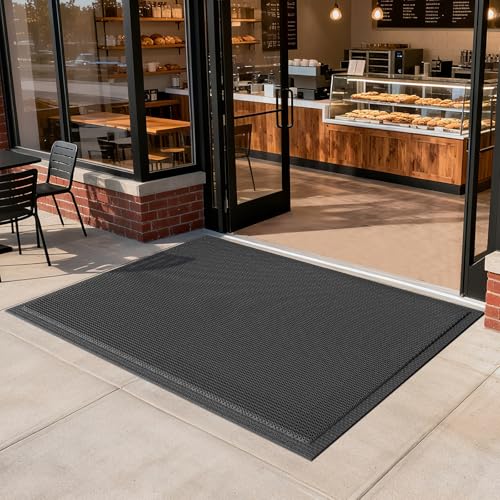Front Door Mat Outside Entrance Drainage Doormat Black 31"x47" - color: Black, size: 31''x47''