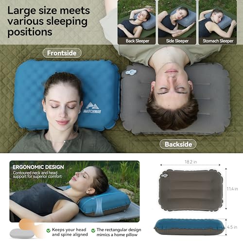 MARCHWAY Lightweight Compact Inflatable Camping Pillow with Soft Foam Top - color: Blue