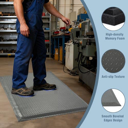 Anti Fatigue Mats Industrial 3' x 7' 15/16" Thick Ergonomic Standing Mat Commercial Heavy Duty Diamond Plate Shop Floor Mat Helps Relieve Back and Leg Soreness - size: 3' x 7'