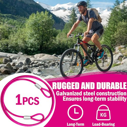 4.7mm(3/16") Steel Security Cable with Loops, Bike Lock Cable, 1Pack - color: Pink, size: 10FT-(1Pack)