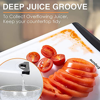 Empune BPA-Free Plastic Cutting Board for Kitchen with Juice Grooves, Extra Large Dishwasher Safe Cutting Boards Set of 4 with Handles, Thick Non-Slip Chopping Board for Meat, Fruit and Chicken, Black - color: Black