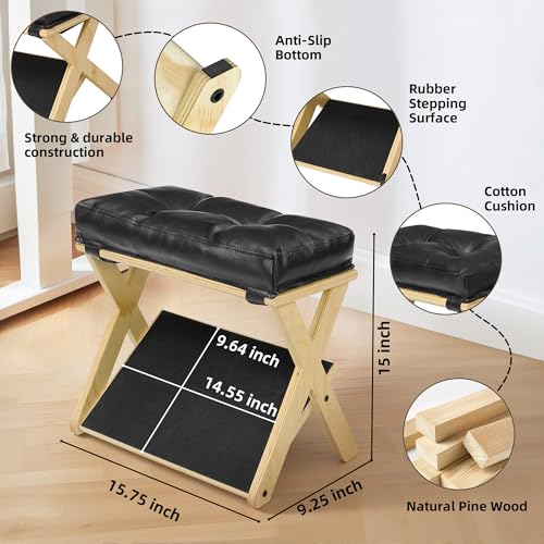 Foot Rest Under Desk at Work, Solid Wood Double Step Footrest - color: Natural Wood