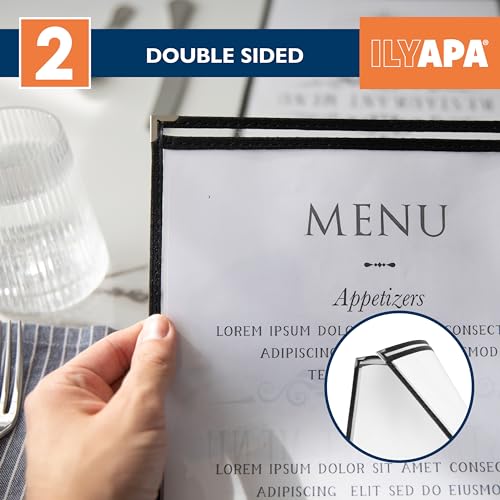 Ilyapa Clear Menu Covers, 11x17 Inch - 30 Pack, 2-View Single Page Design - color: Black, size: 11 x 17