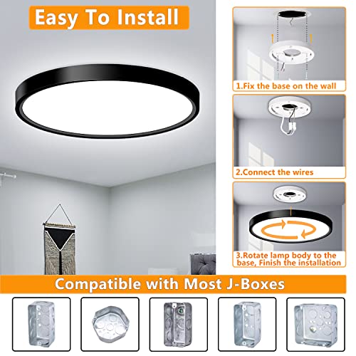 LED Flush Mount Ceiling Light Fixture, 9inch Modern Black Light, 18W 5000K, Low Profile Slim Flat Surface Lights for Bedroom Kitchen Hallway Laundry Stairwell Basement Closet - color: Black, size: 9Inch-1Pack
