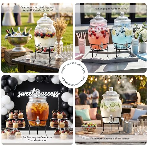 Style Setter Glass Beverage Drink Dispenser Fortuna with Metal Stand, 2 Gal - size: 2 Gallon