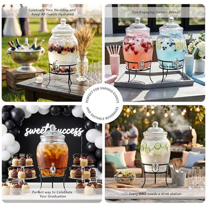 Style Setter Glass Beverage Drink Dispenser Fortuna with Metal Stand, 2 Gal - size: 2 Gallon