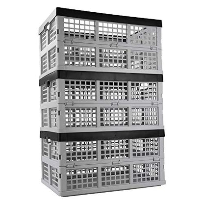 34 L Foldable Plastic Collapsible Crate, Stackable Storage Crate, 3 Packs