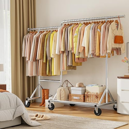 Raybee Heavy Duty Clothes Rack 500LBS L-Shaped Rolling Garment Rack - style: Industrial